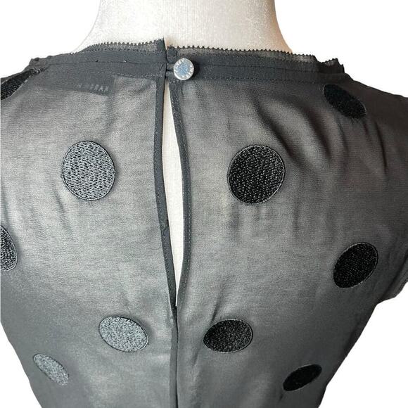 Karen Millen Black Sequin Sleeveless Top Sheer Back Embroidered Polkadots Sz 8 - Picture 7 of 11